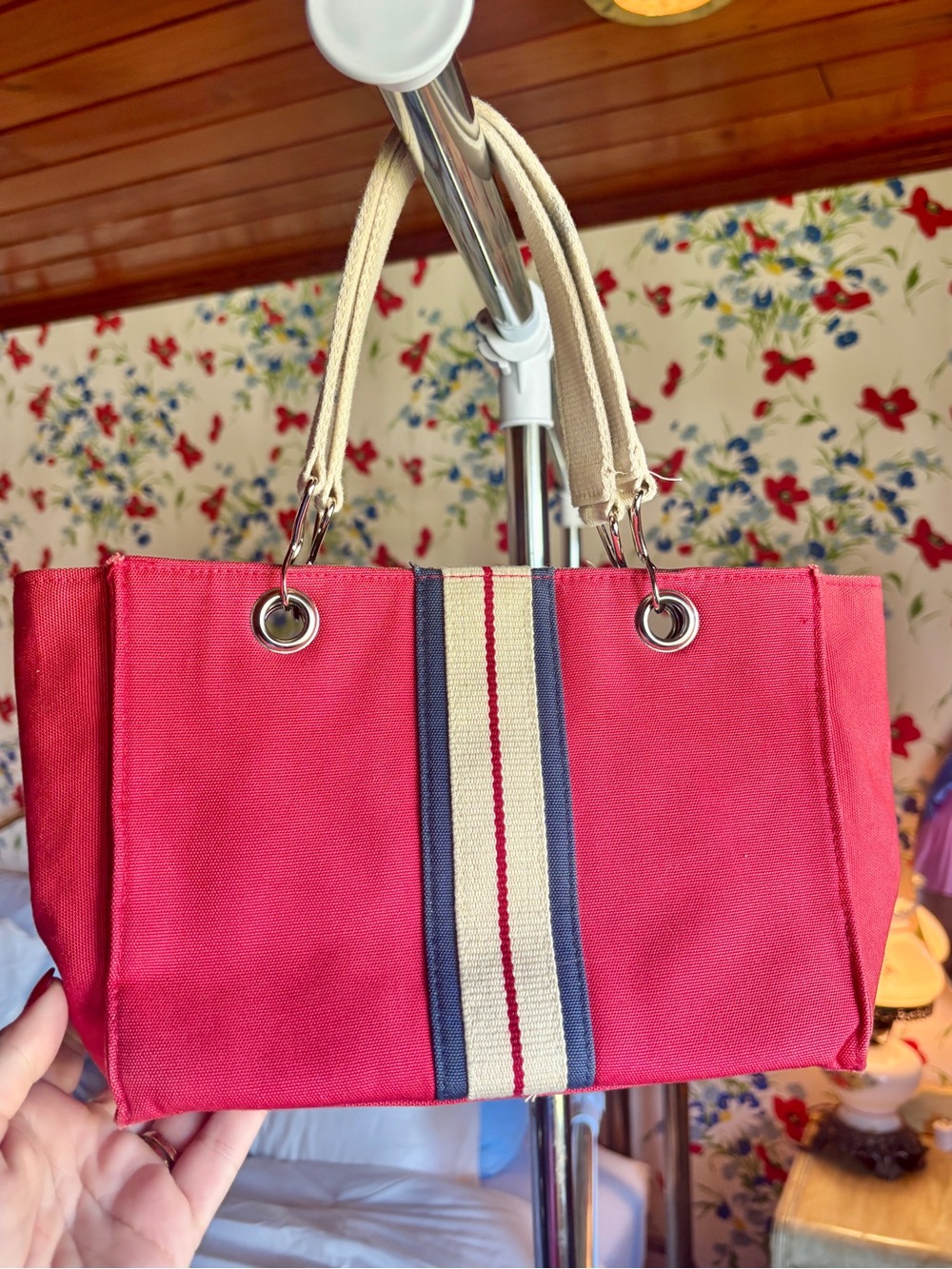 xhilaration y2k red canvas tote purse preppy nautical bag coastal vintage